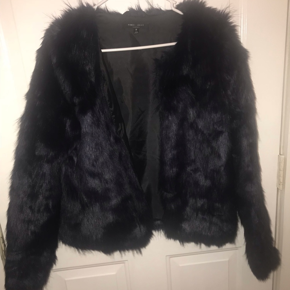 Navy faux fur coat